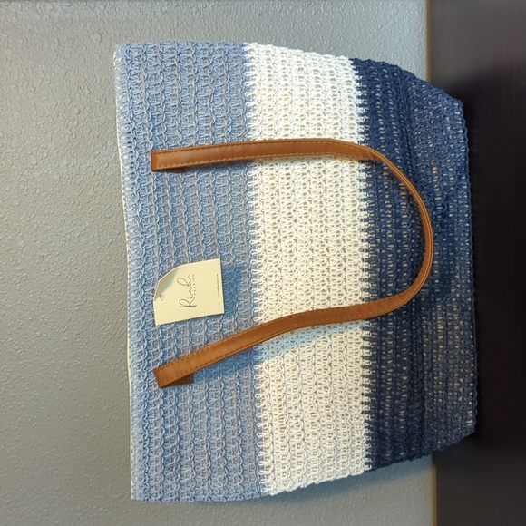 LAST ONE! Shades of Blue Rattan Crochet Shopper/Beach/Tote Bag - Picture 2 of 7